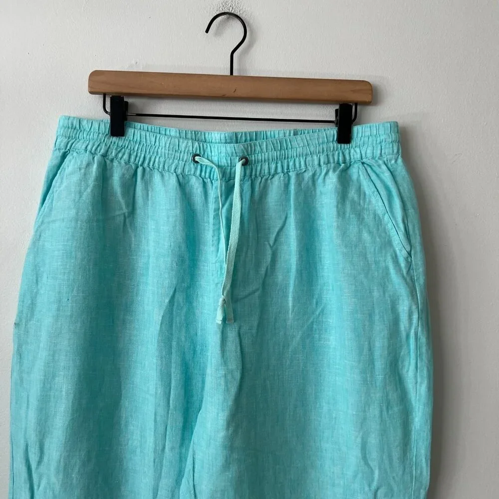 Foxcroft Aqua Blue Linen Wide Leg Pants Women's Size Large